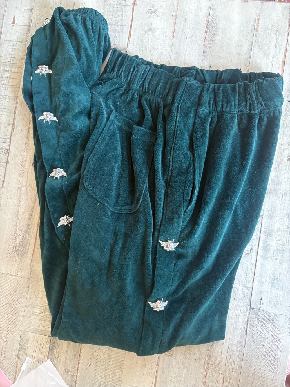 Boys Lie Dark Green Velvet Joggers with Angel Embellishments Small